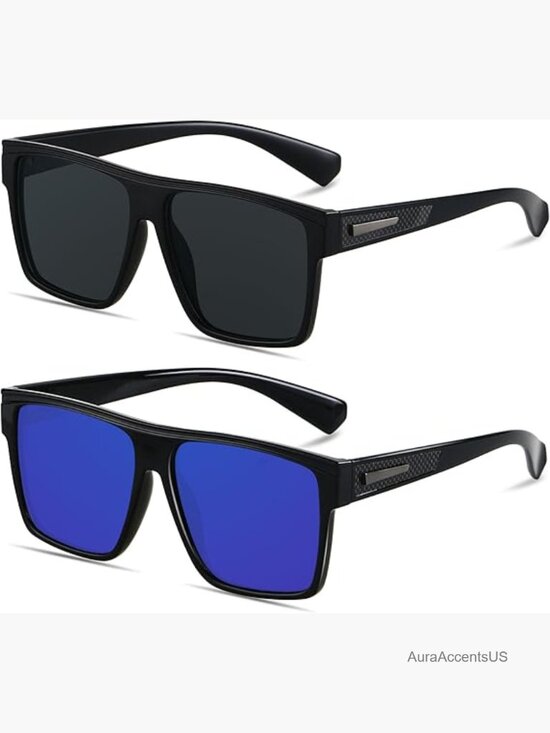Square Polarized Sunglasses Oversized Flat Top Big Shades UV Protection